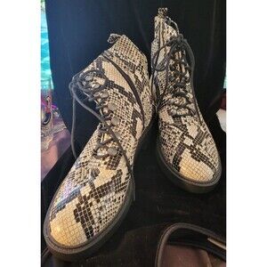 Paolo Snakeskin Lace-up Ankle Boots - Blk/White, zipper side-Size 9